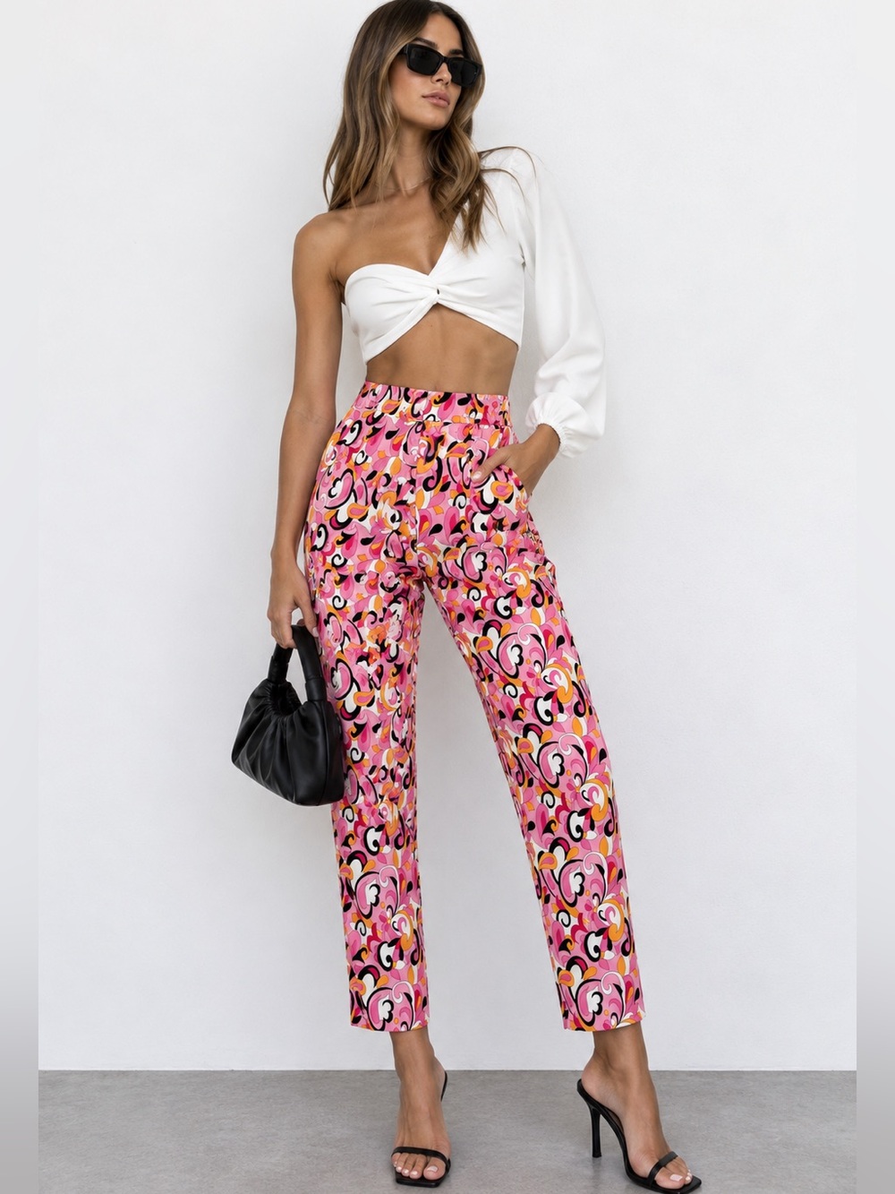 ZARA pink psychedelic print high waisted pants size S NWT